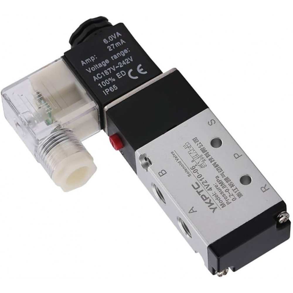 VÁLVULA SOLENOIDE 5/2 VIAS RETORNO MOLA ROSCA 1/4 BOBINA 220V